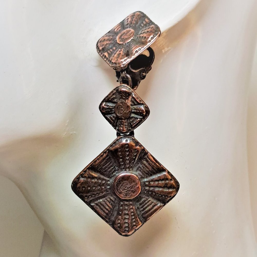 Rare Vintage Lacroix Brutalist Copper Ear…